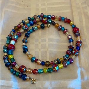 VTG hand strung multi color glass bead necklace